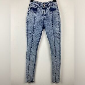 ChiQle size 5 Juniors Blue Acid Wash Denim Mid Rise Skinny Jeans